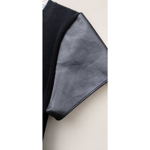 FRENCH CONNECTION London Vegan leather Knit Top Short Sleeves Sweater Black M - Picture 6 of 10